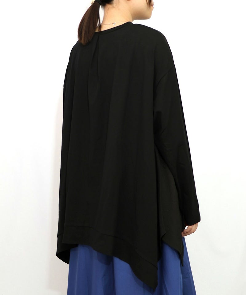 蝶花コラージュ柄 異素材切替プルオーバー-14