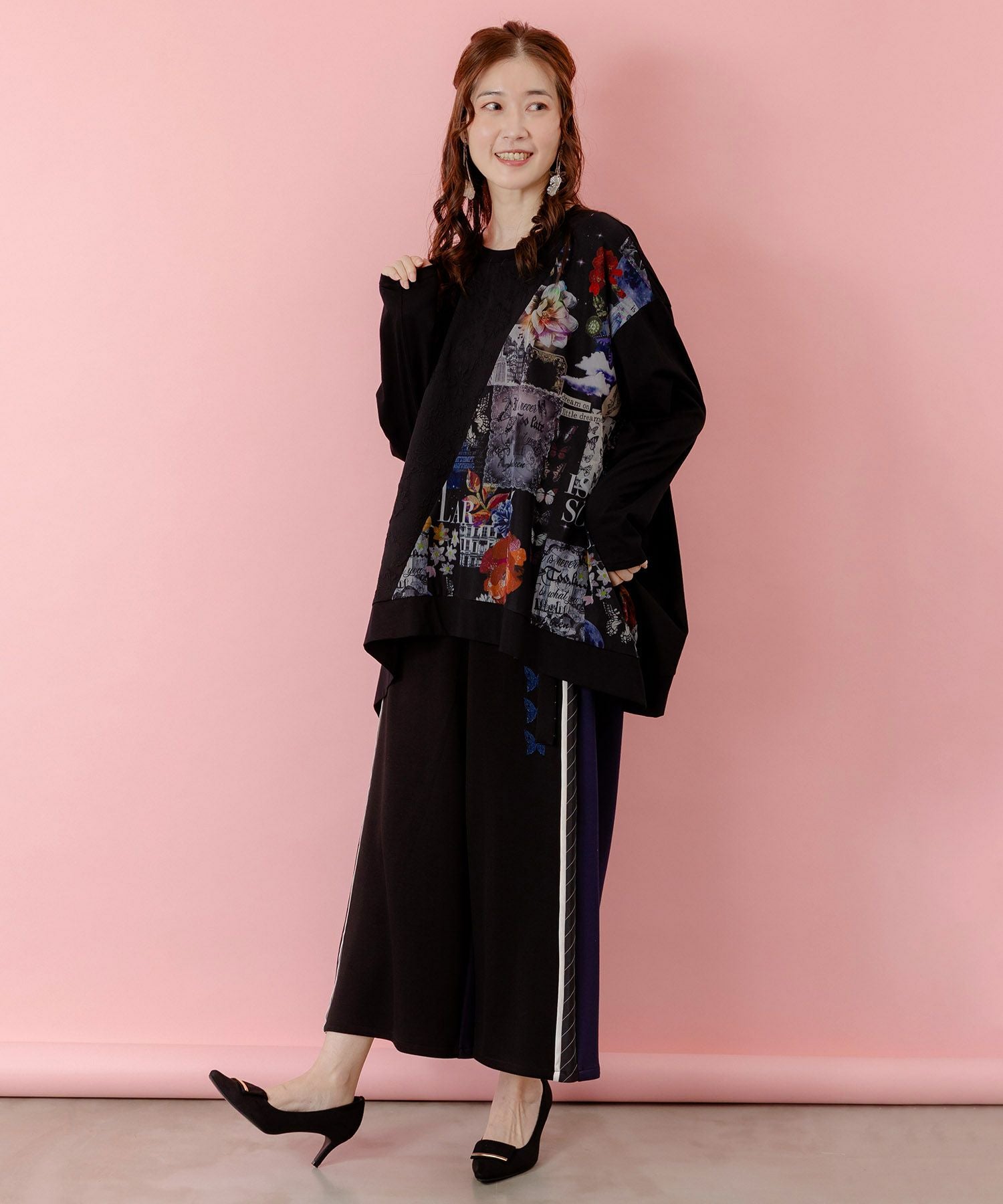 553204：蝶刺繍バイカラー 異素材切替パンツの通販-ScoLar