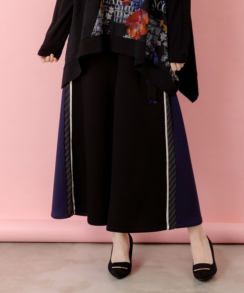 蝶刺繍バイカラー 異素材切替パンツ-3