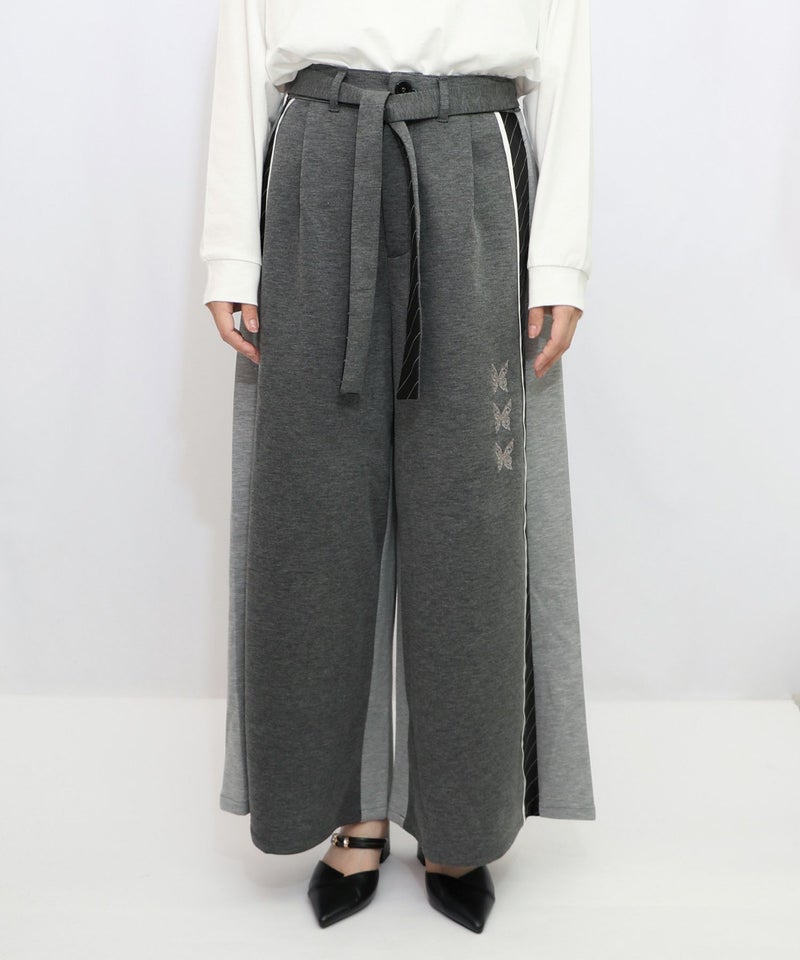 蝶刺繍バイカラー 異素材切替パンツ-8
