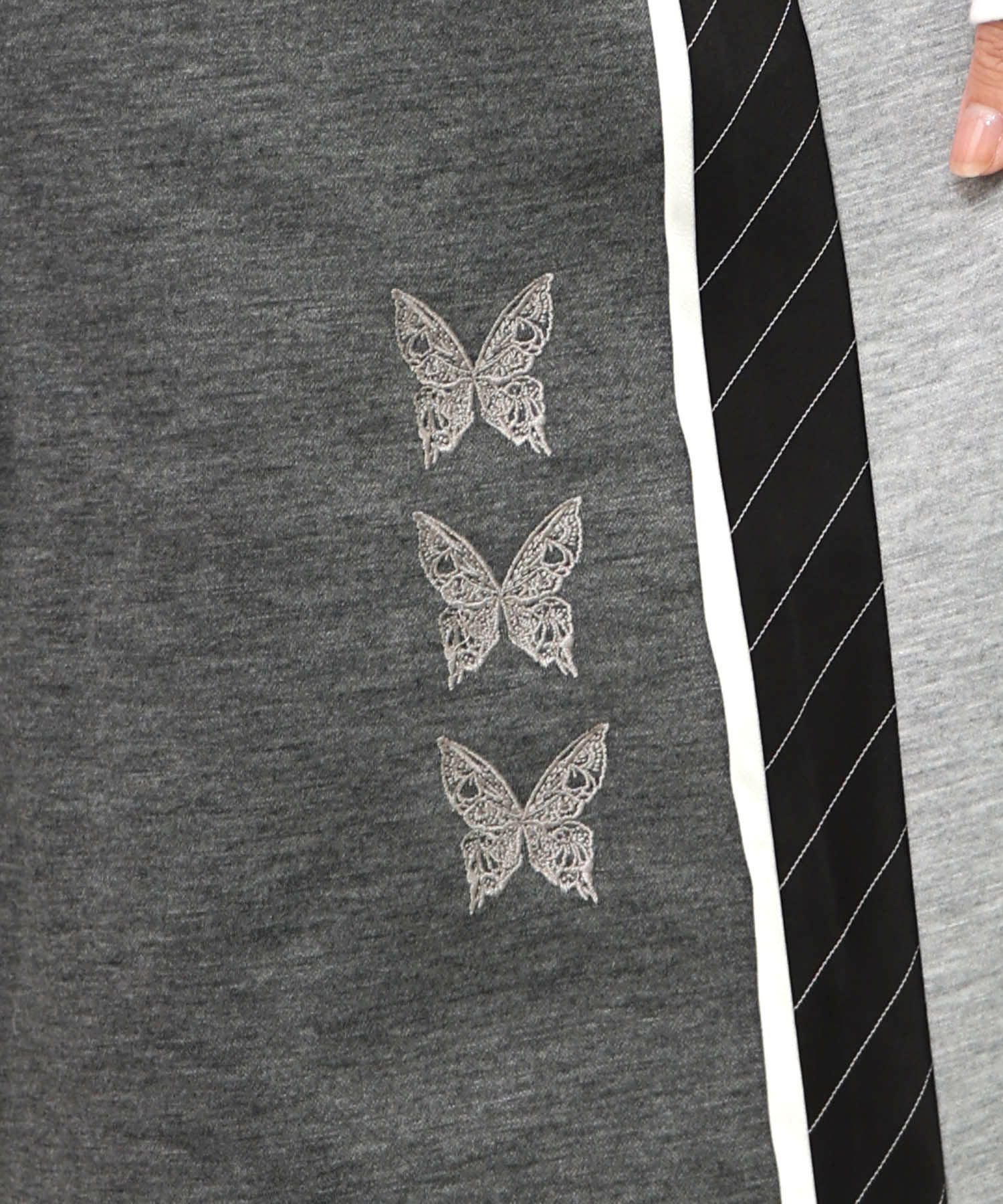 553204：蝶刺繍バイカラー 異素材切替パンツの通販-ScoLar