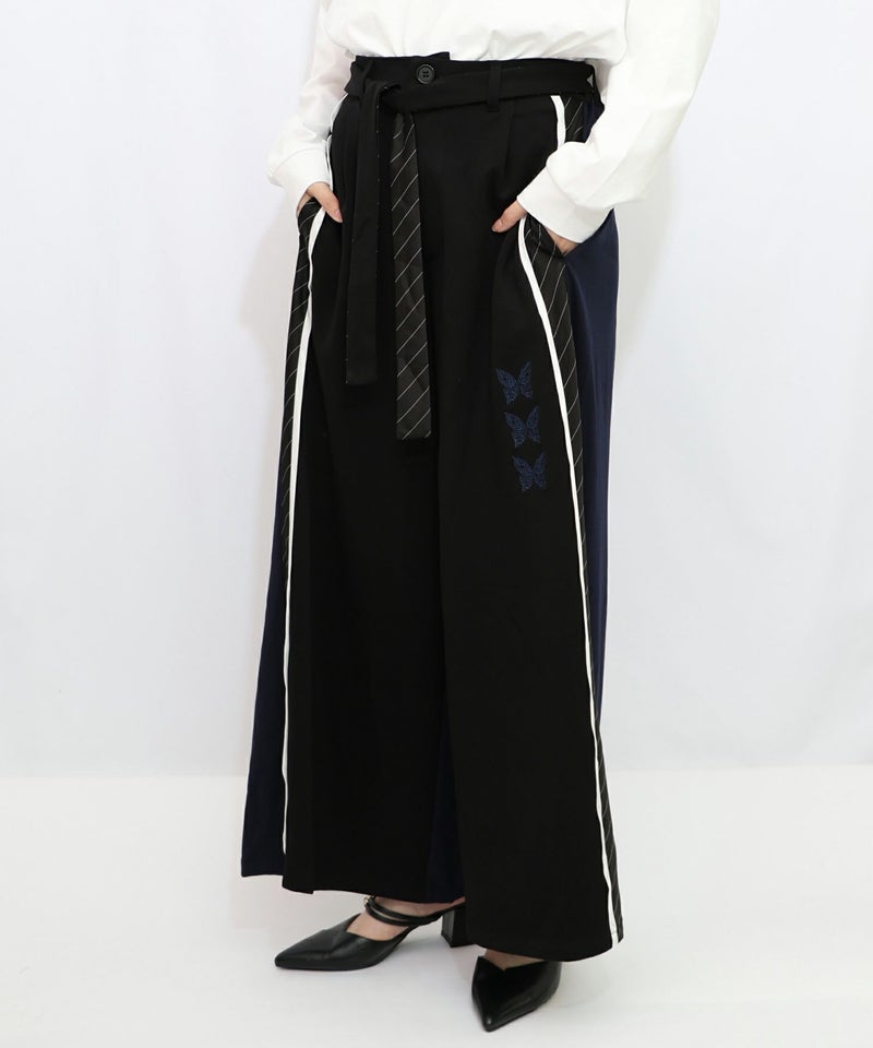 蝶刺繍バイカラー 異素材切替パンツ-13