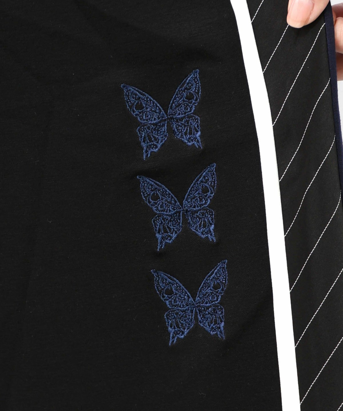 蝶刺繍バイカラー 異素材切替パンツ-15