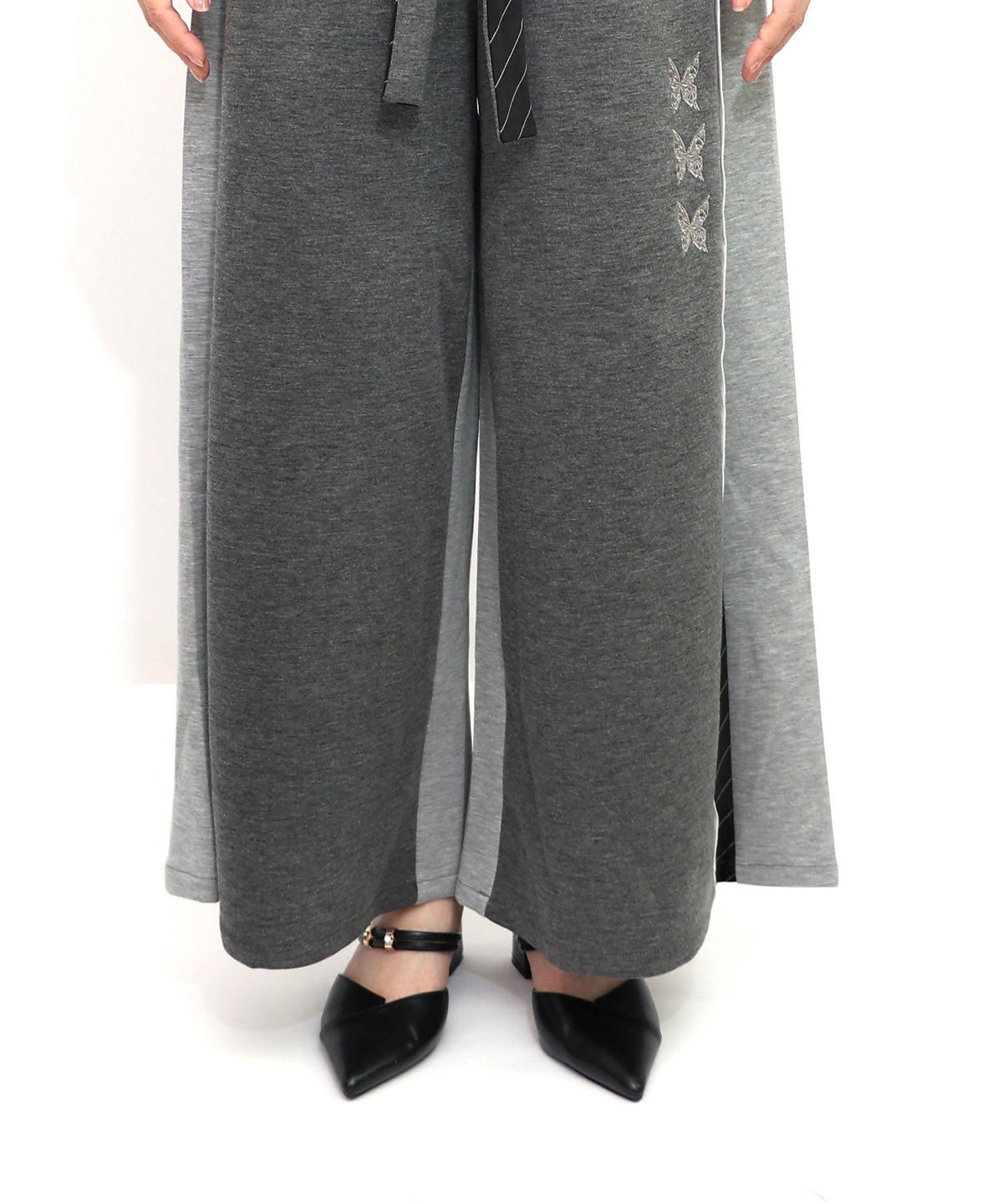 蝶刺繍バイカラー 異素材切替パンツ-18