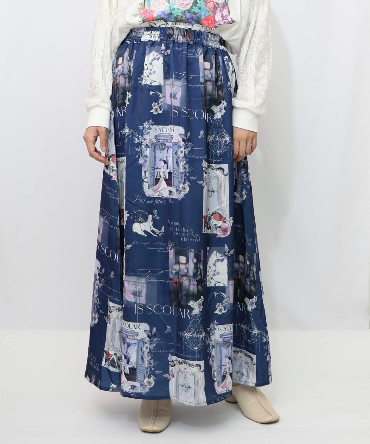 現在と過去 イメージプリントスカート-10