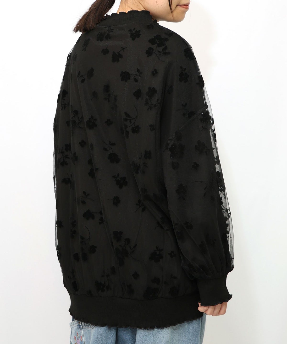 花束柄箔プリントチュール重ねプルオーバー-9