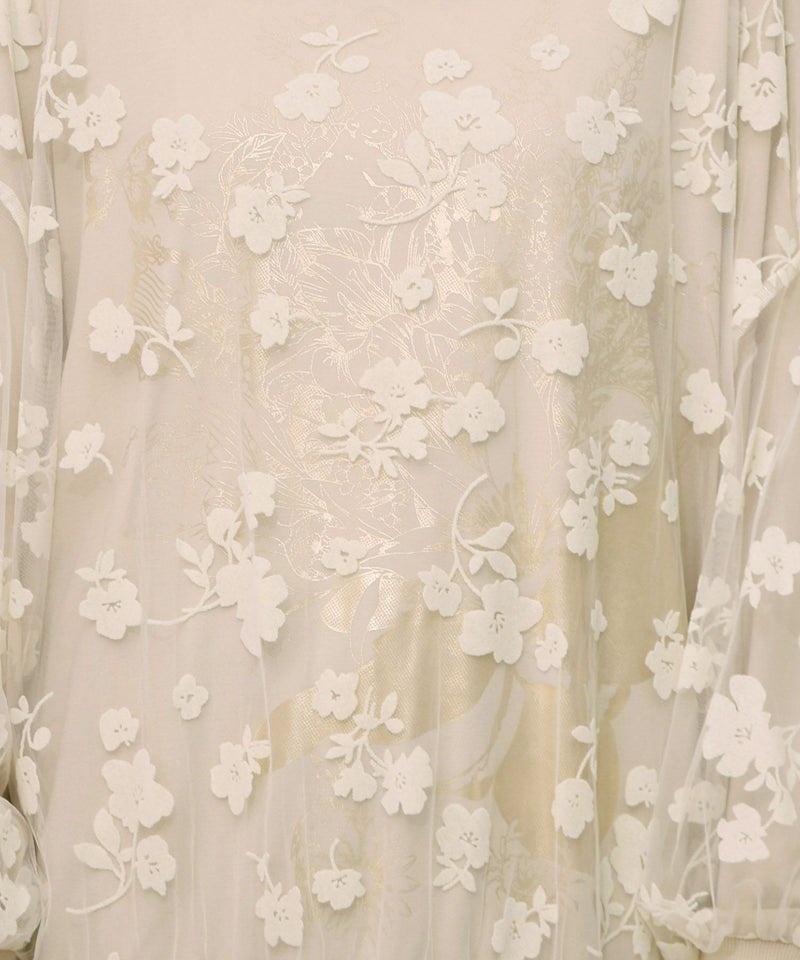 花束柄箔プリントチュール重ねプルオーバー-14