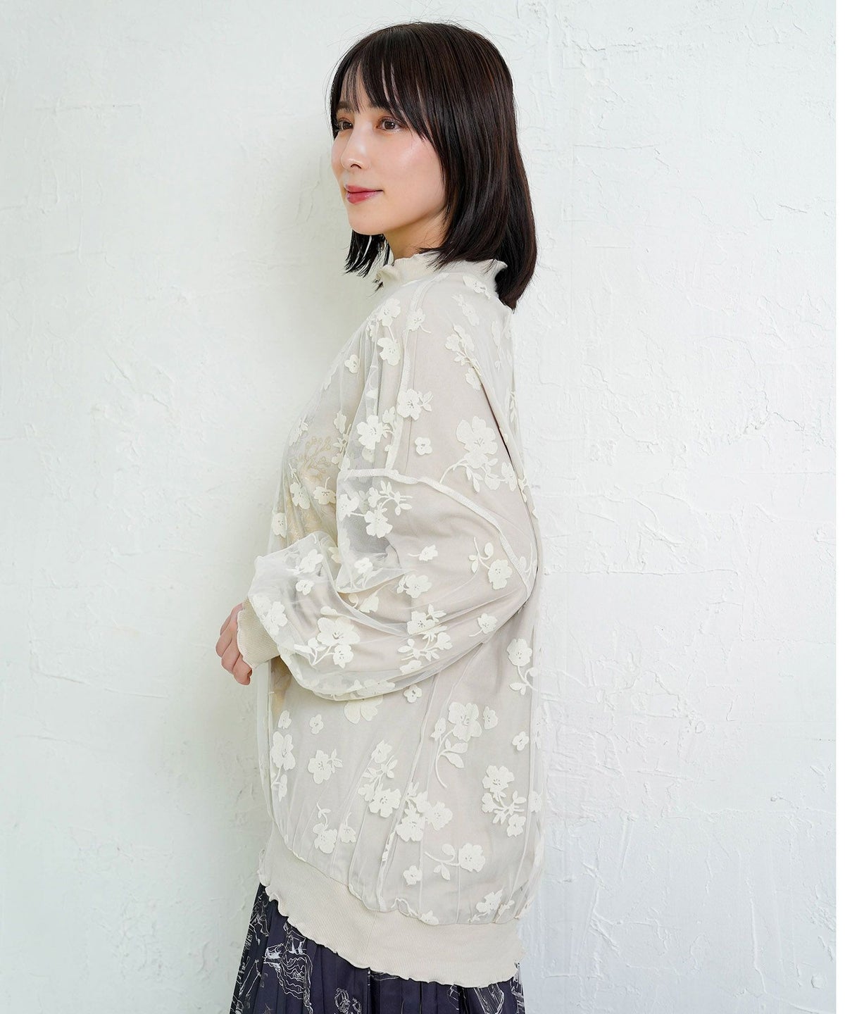 花束柄箔プリントチュール重ねプルオーバー-18