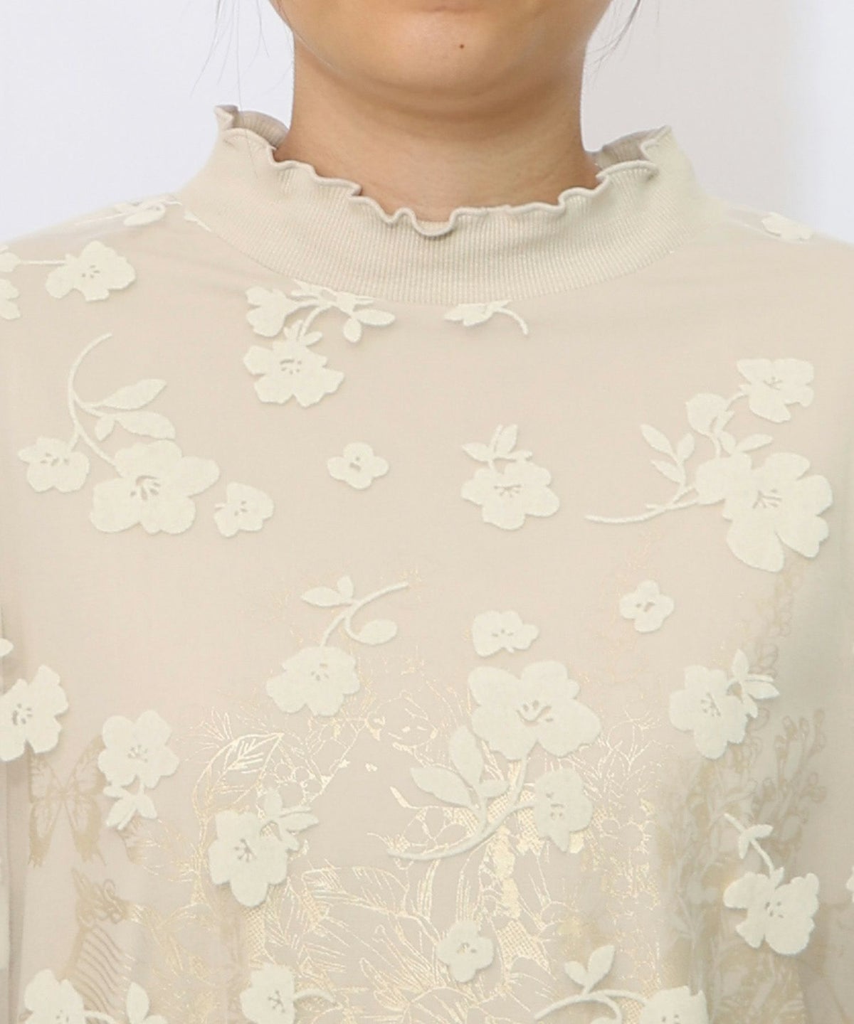 花束柄箔プリントチュール重ねプルオーバー-21
