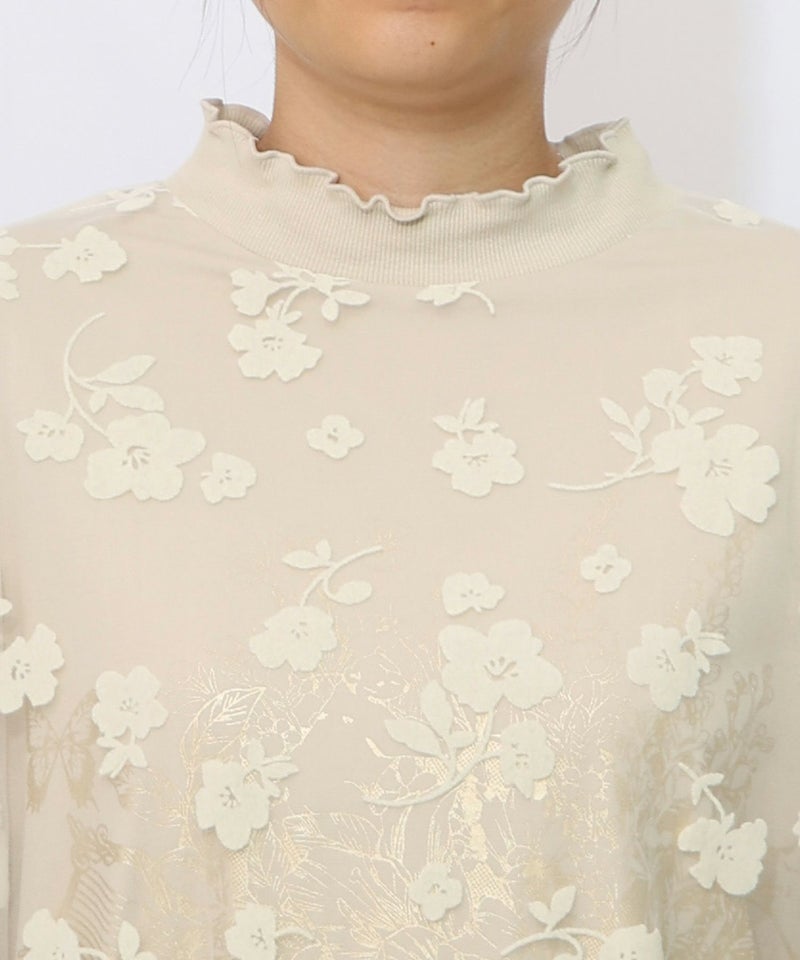 花束柄箔プリントチュール重ねプルオーバー-21