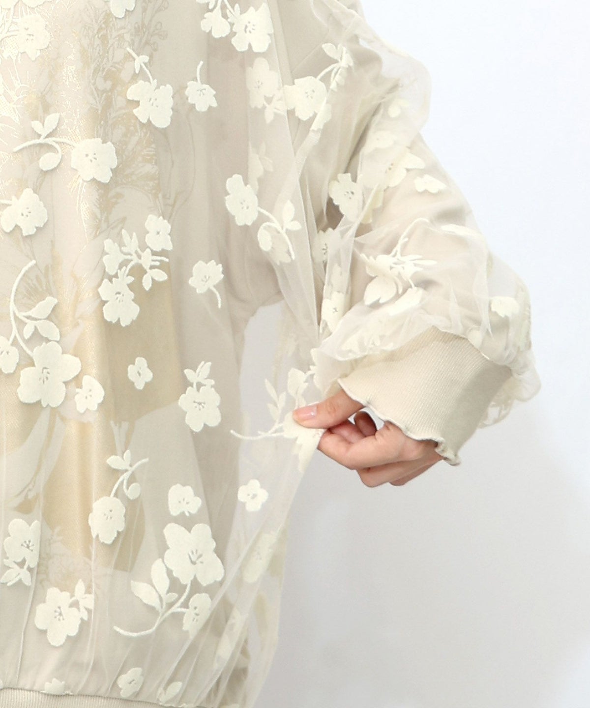 花束柄箔プリントチュール重ねプルオーバー-24