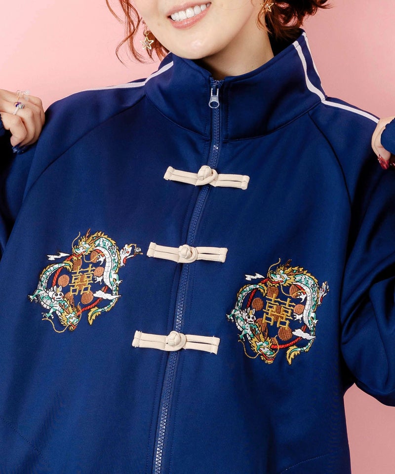 ウサギと龍刺繍 カンフーボタンジャージ-6