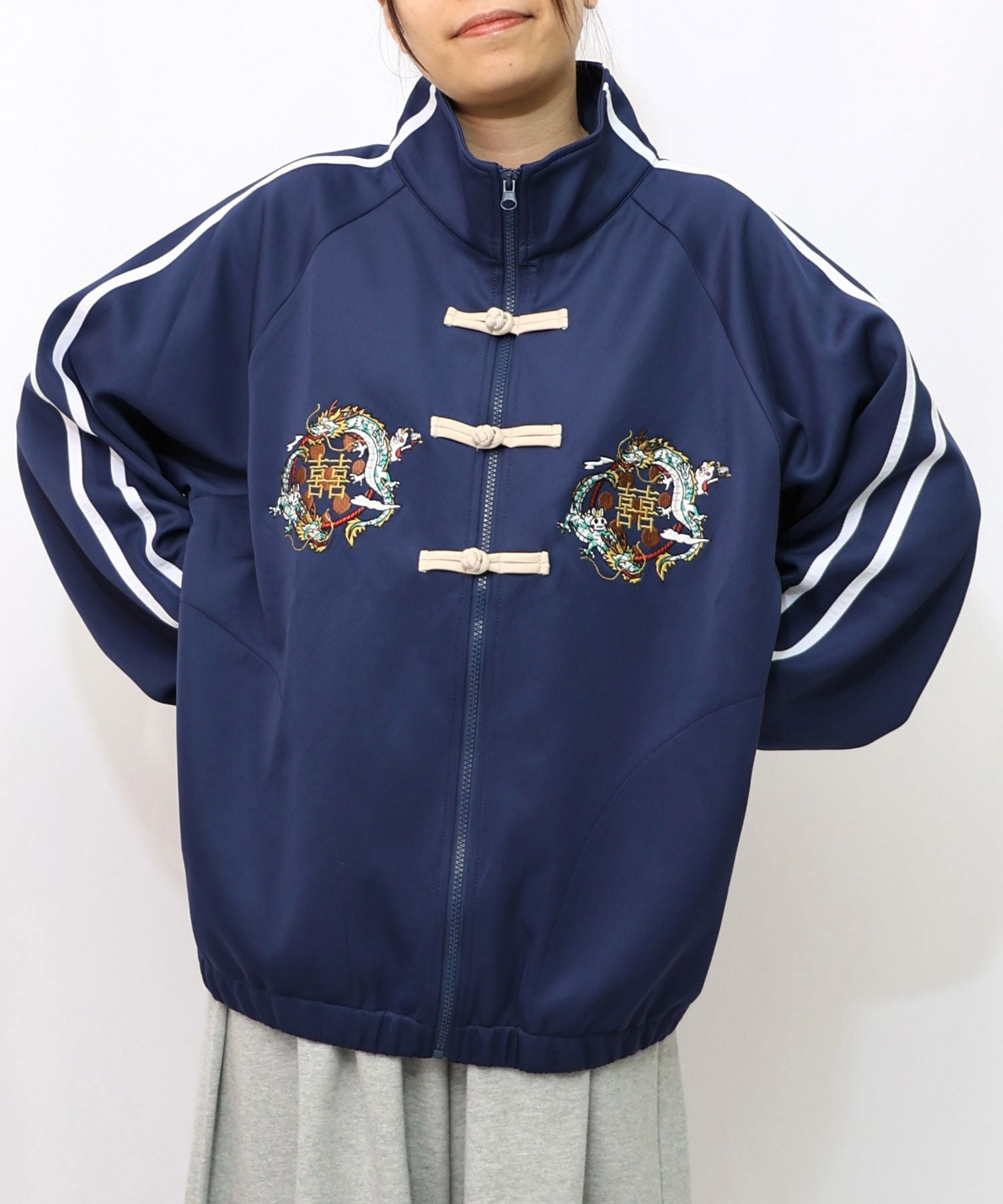 353109：ウサギと龍刺繍 カンフーボタンジャージの通販-ScoLar