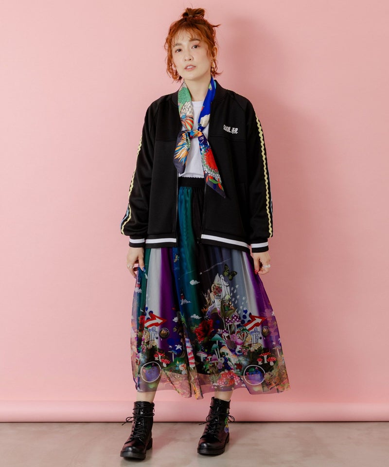 花とスカラー刺繍 ジャージブルゾン-2