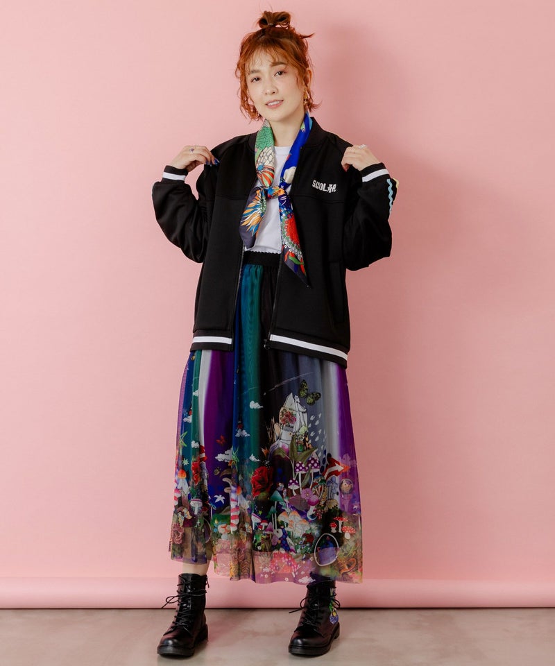 花とスカラー刺繍 ジャージブルゾン-7