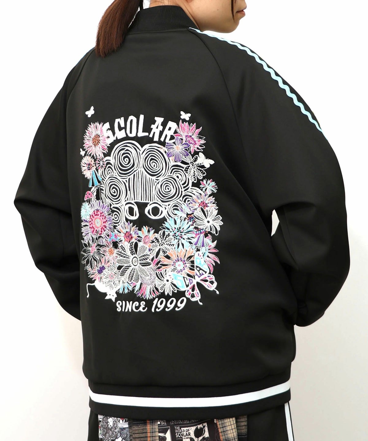 花とスカラー刺繍 ジャージブルゾン-14