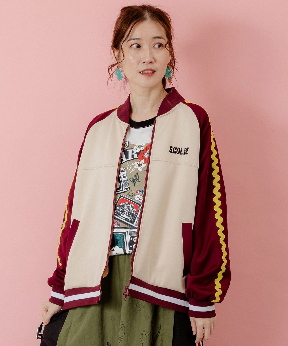 花とスカラー刺繍 ジャージブルゾン-22