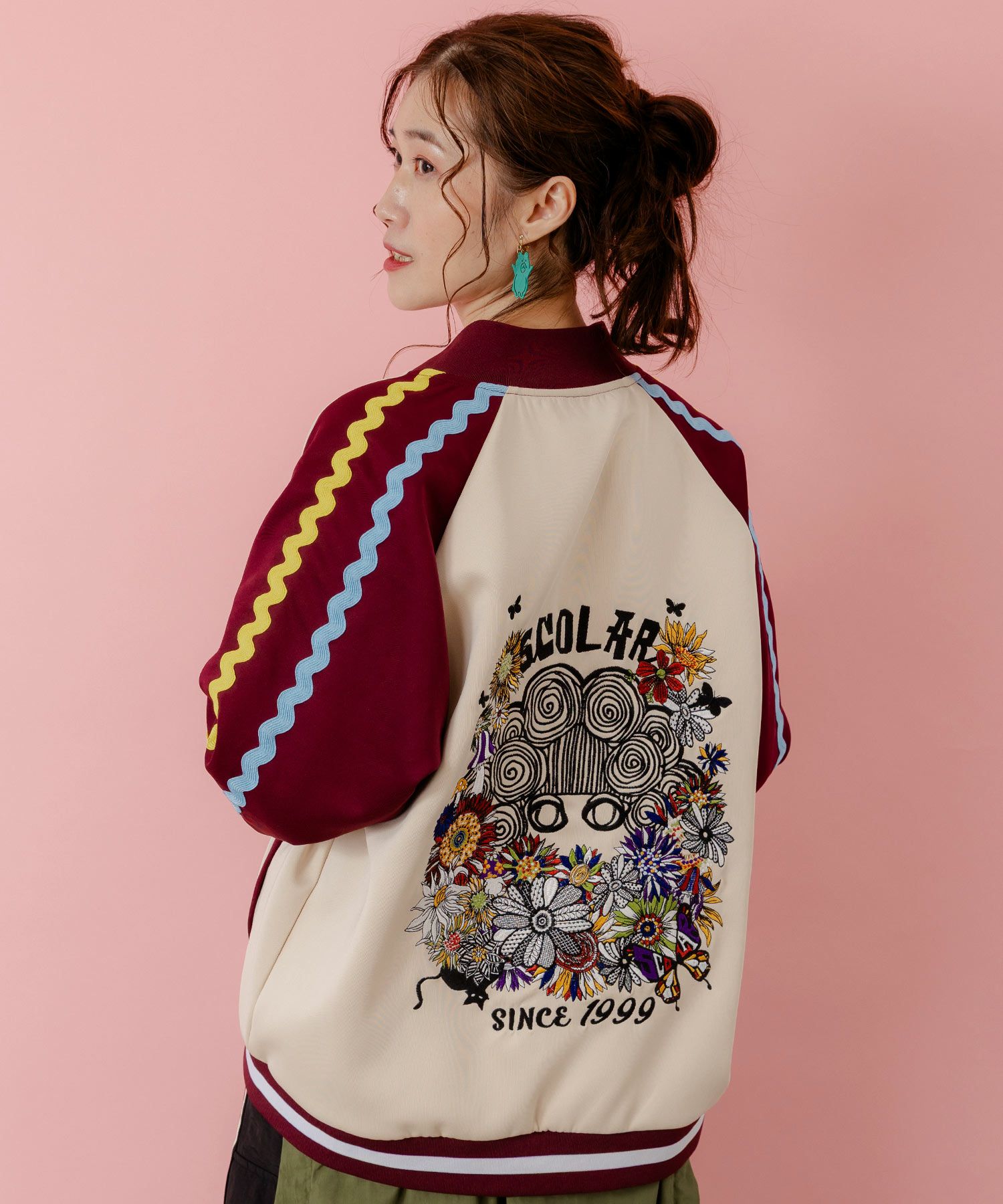 153621：花とスカラー刺繍 ジャージブルゾンの通販-ScoLar