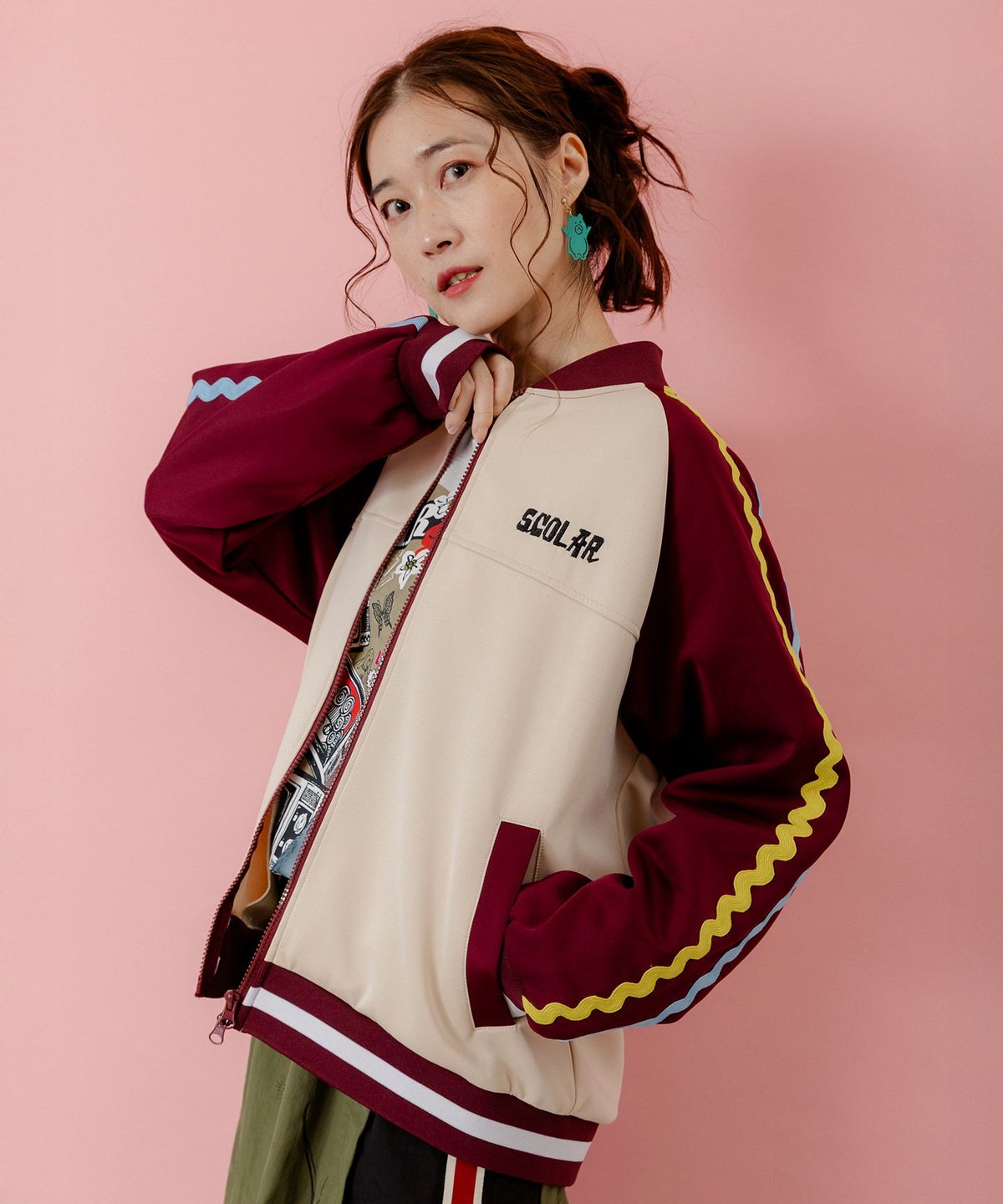 花とスカラー刺繍 ジャージブルゾン-26