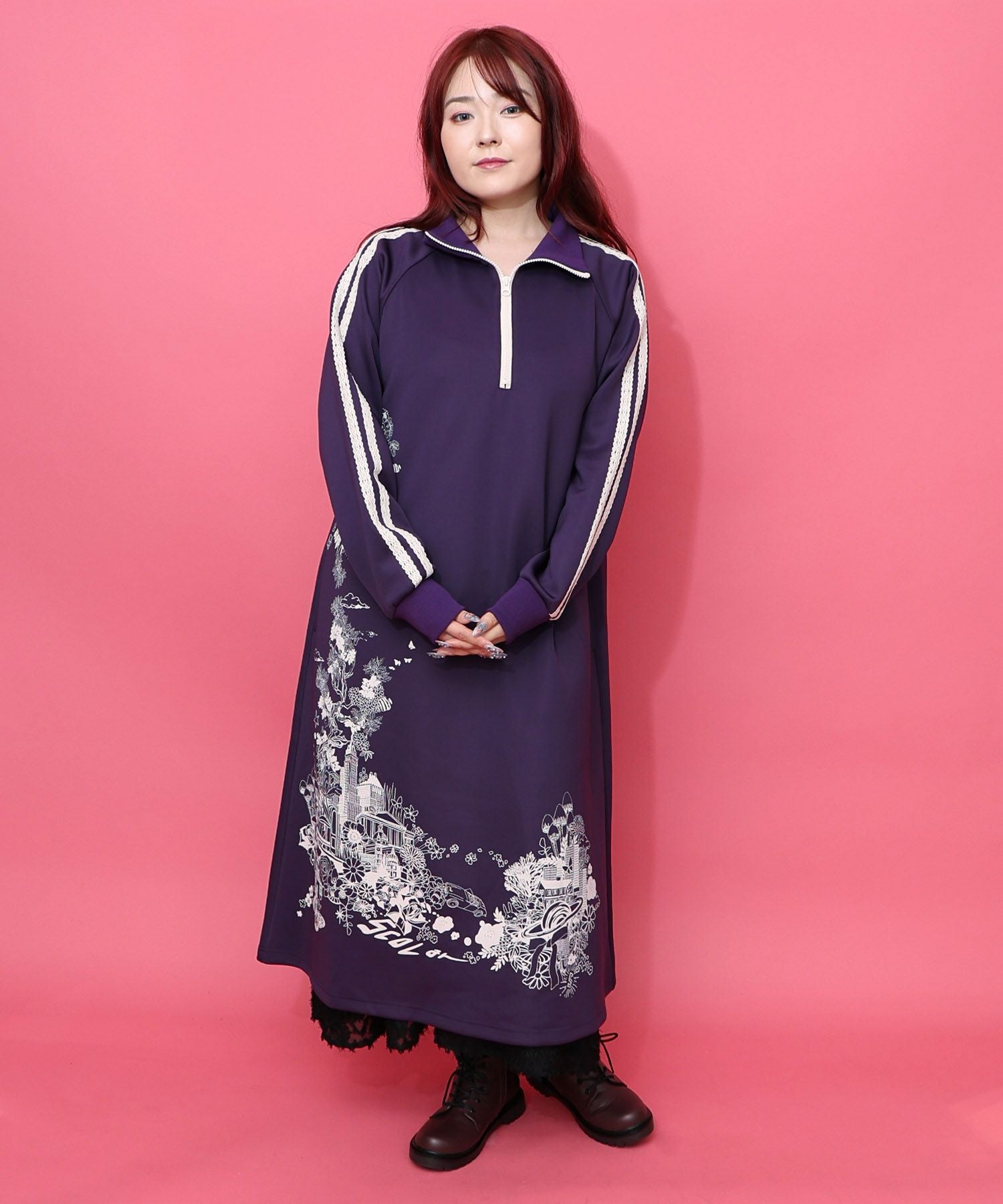 153620：風景柄ハーフジップジャージワンピースの通販-ScoLar