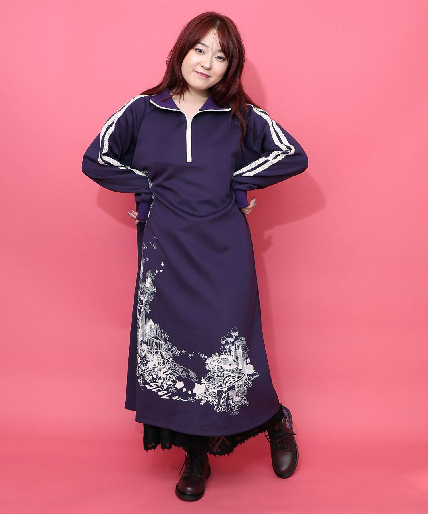 153620：風景柄ハーフジップジャージワンピースの通販-ScoLar