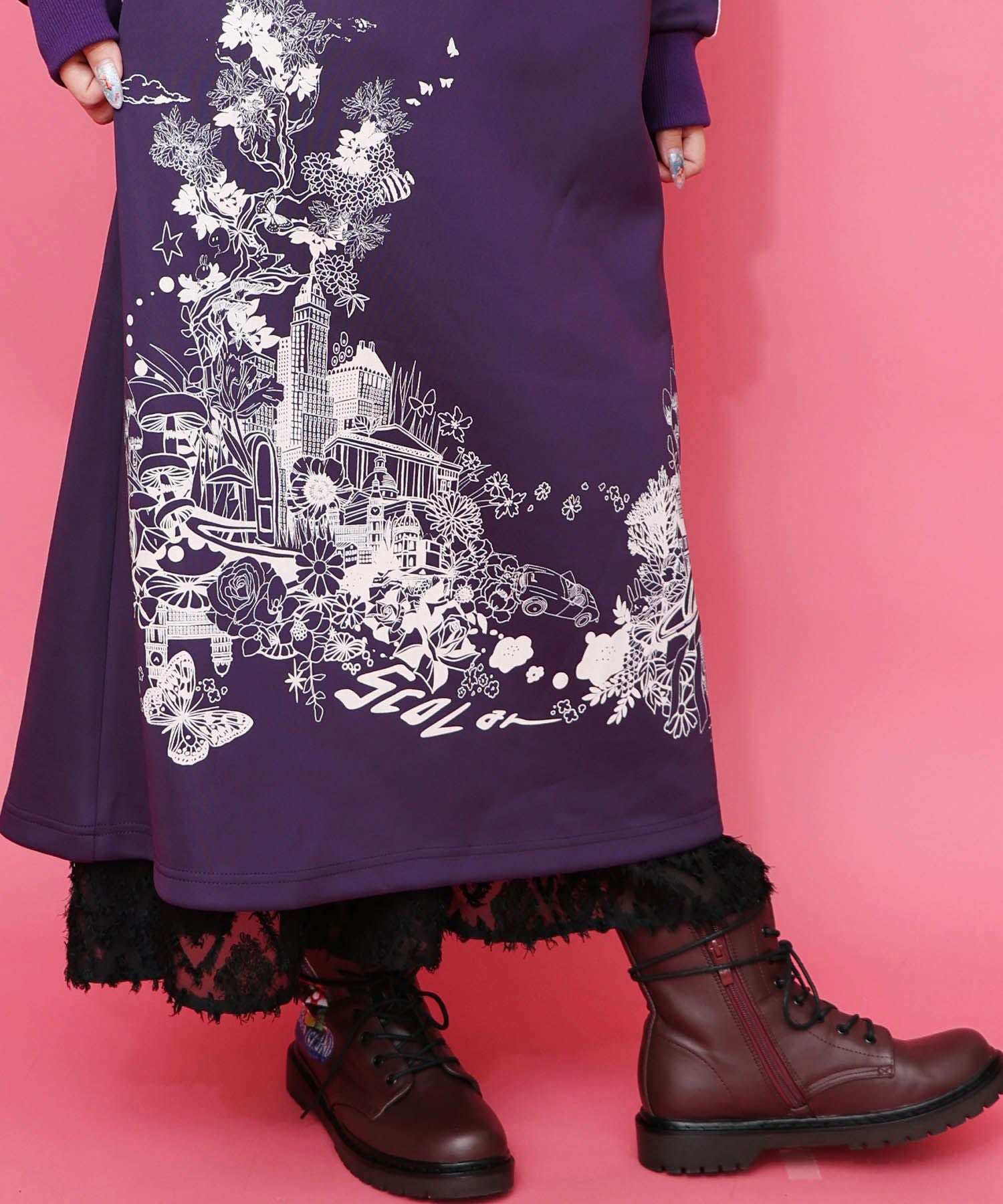 153620：風景柄ハーフジップジャージワンピースの通販-ScoLar