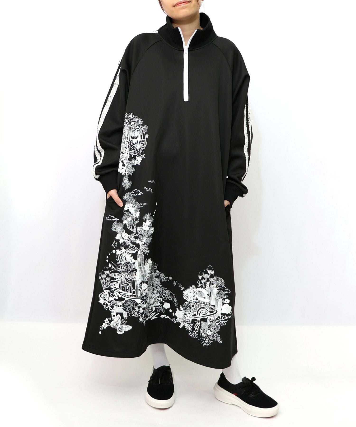 153620：風景柄ハーフジップジャージワンピースの通販-ScoLar