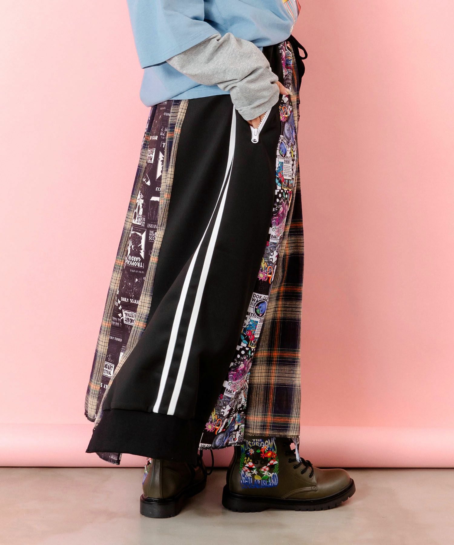 153619：異素材切替パッチワークスカートの通販-ScoLar