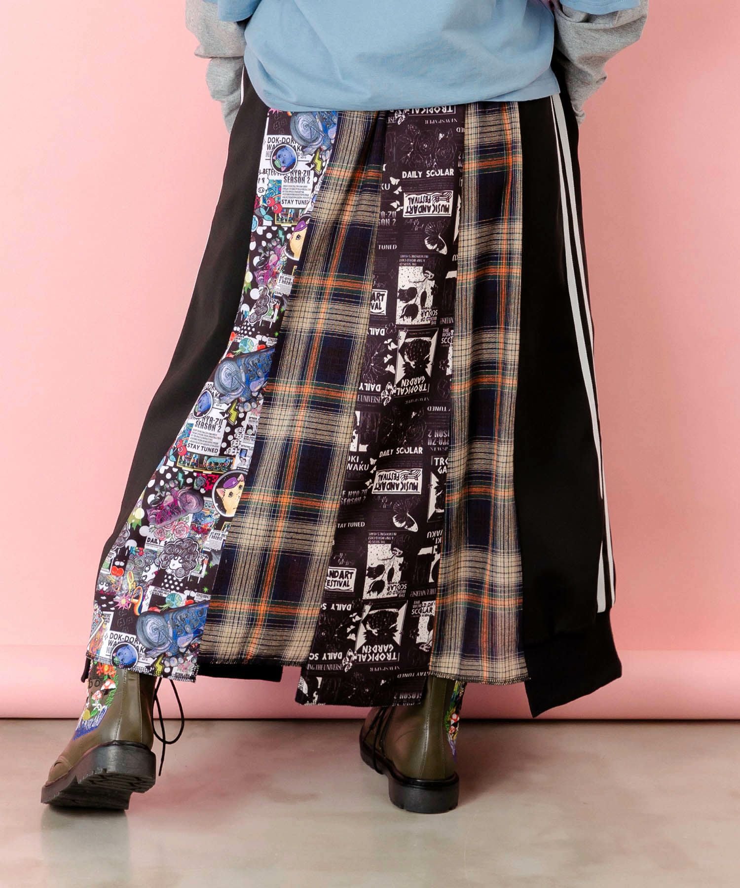 153619：異素材切替パッチワークスカートの通販-ScoLar