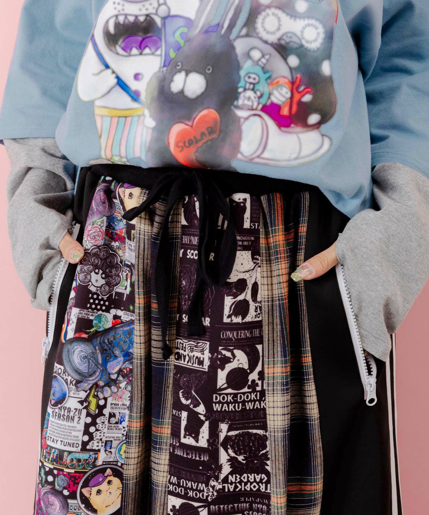 153619：異素材切替パッチワークスカートの通販-ScoLar