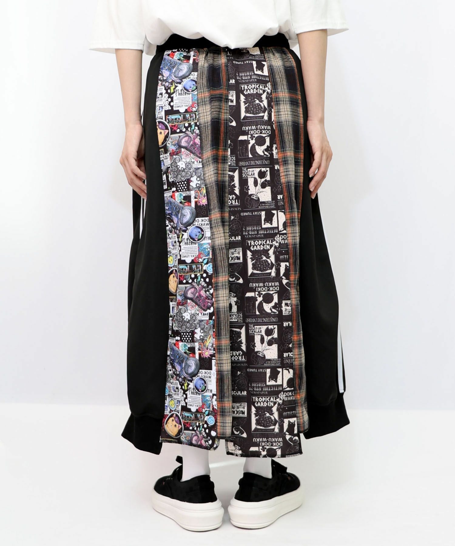 153619：異素材切替パッチワークスカートの通販-ScoLar