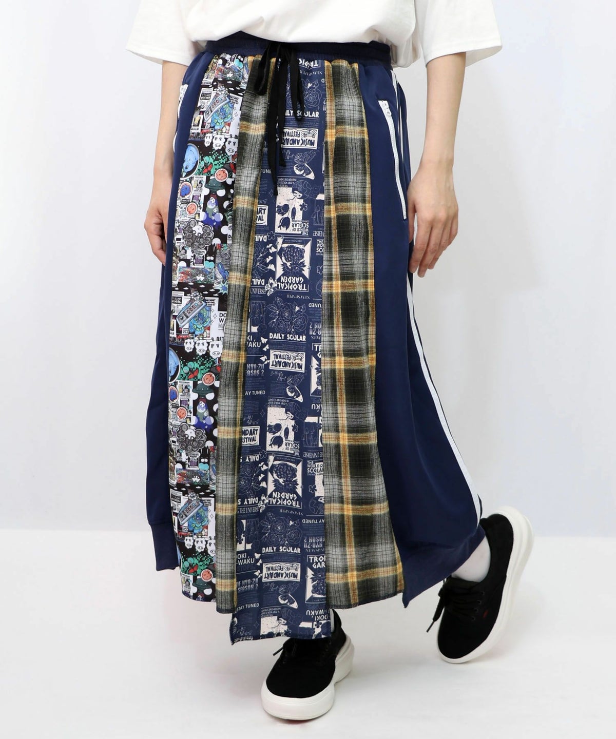 異素材切替パッチワークスカート-13