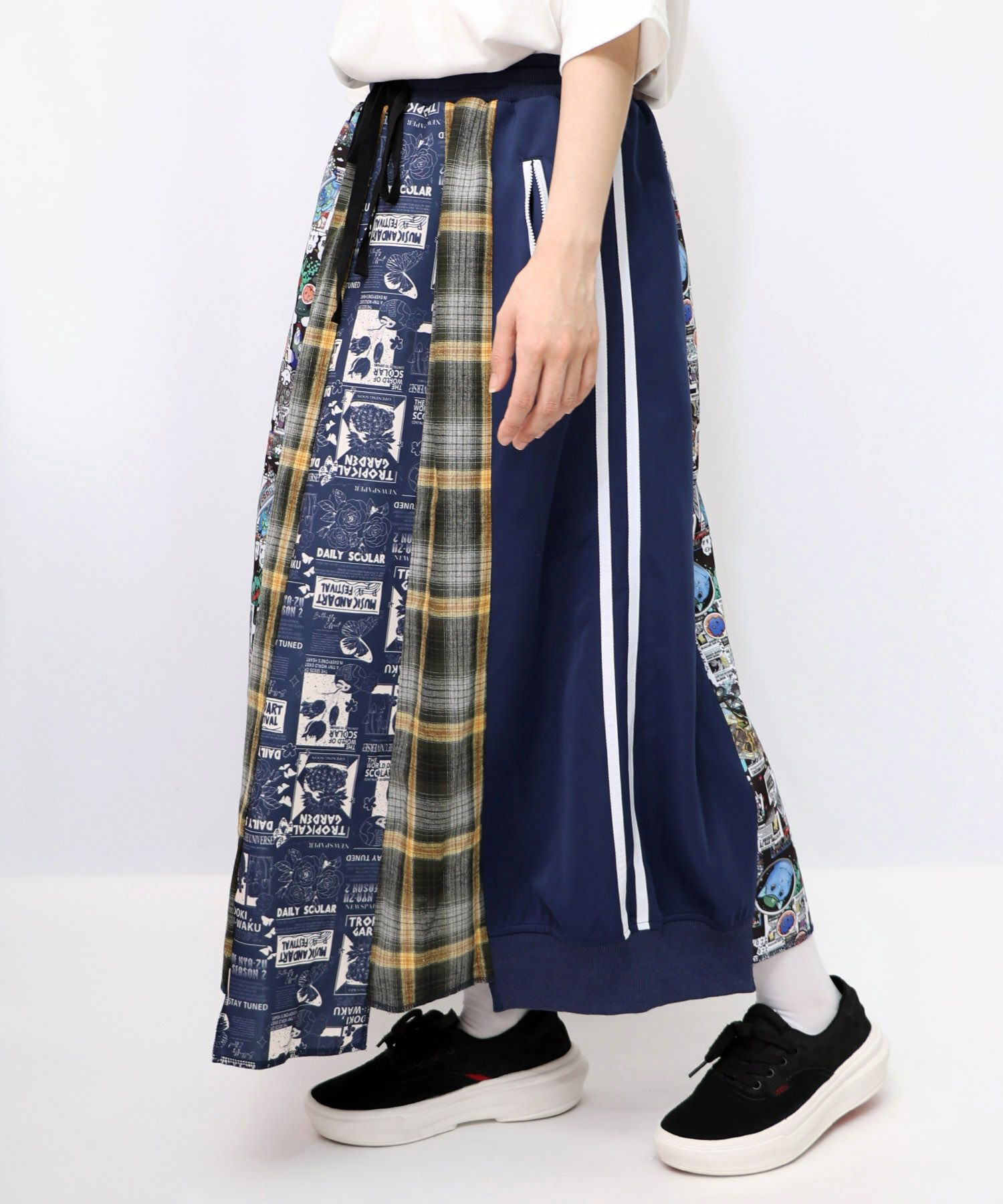 153619：異素材切替パッチワークスカートの通販-ScoLar