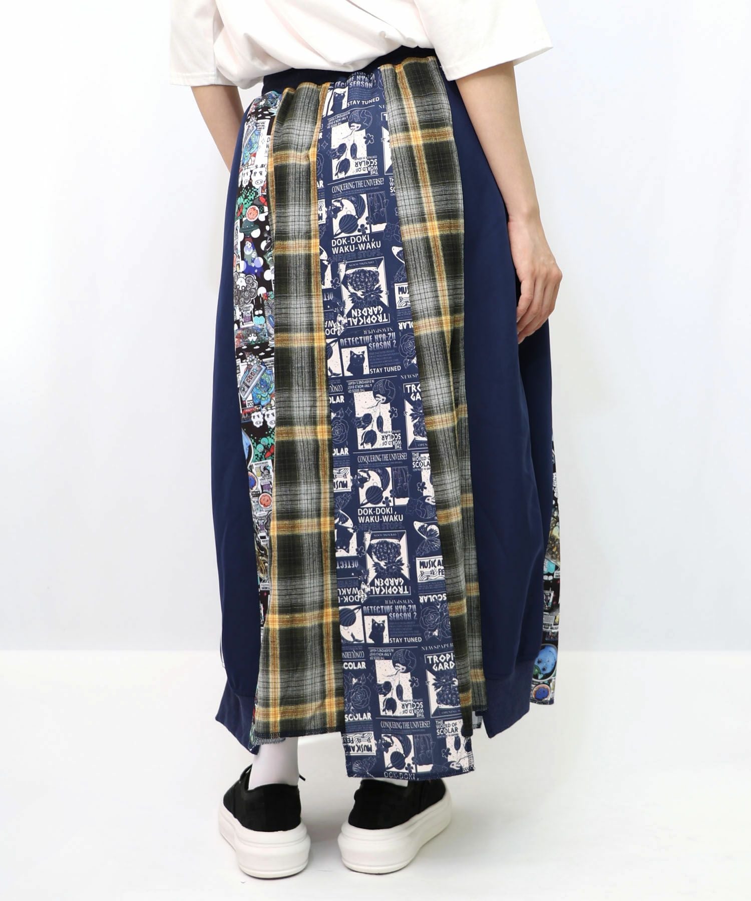 ぱんださんからまとめ 153619：異素材切替パッチワークスカートの通販-ScoLar