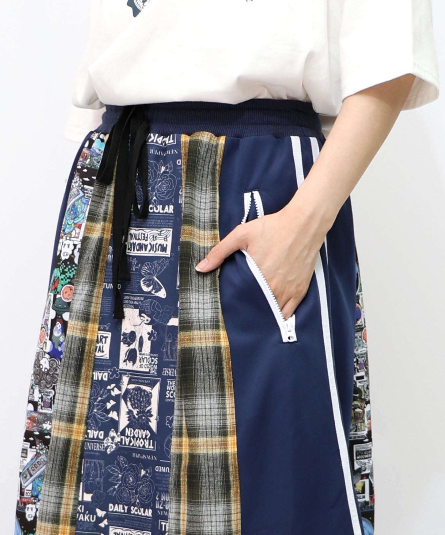 153619：異素材切替パッチワークスカートの通販-ScoLar