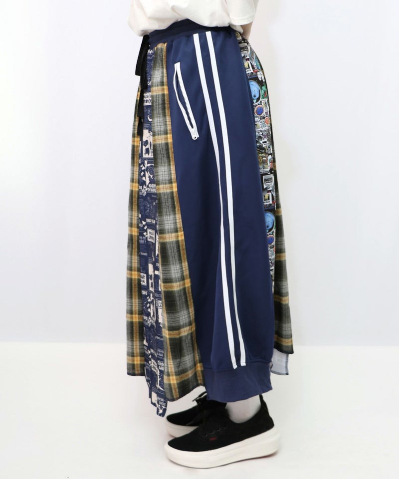 異素材切替パッチワークスカート-19