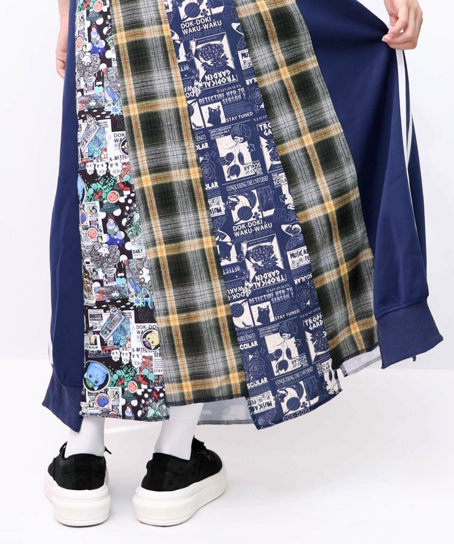 153619：異素材切替パッチワークスカートの通販-ScoLar