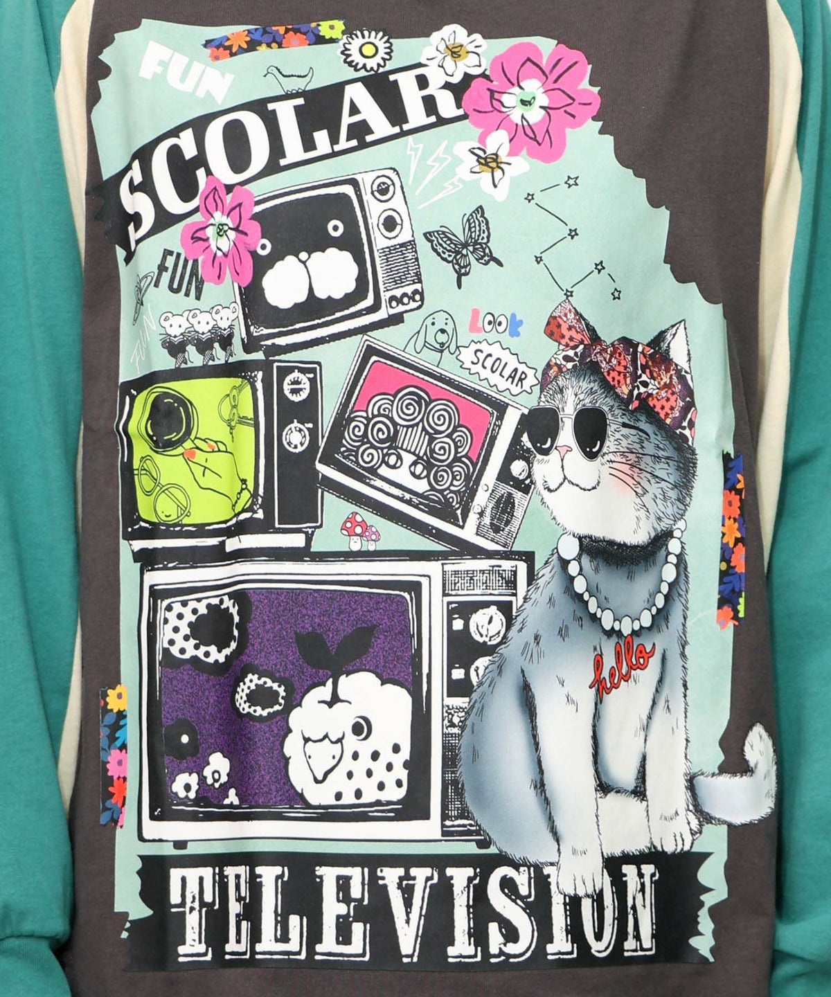 ネコとテレビ柄ロンT-16