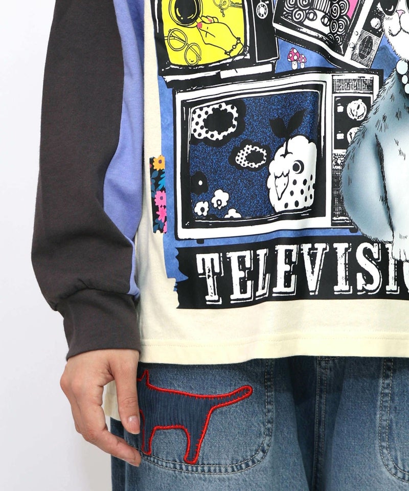 ネコとテレビ柄ロンT-23