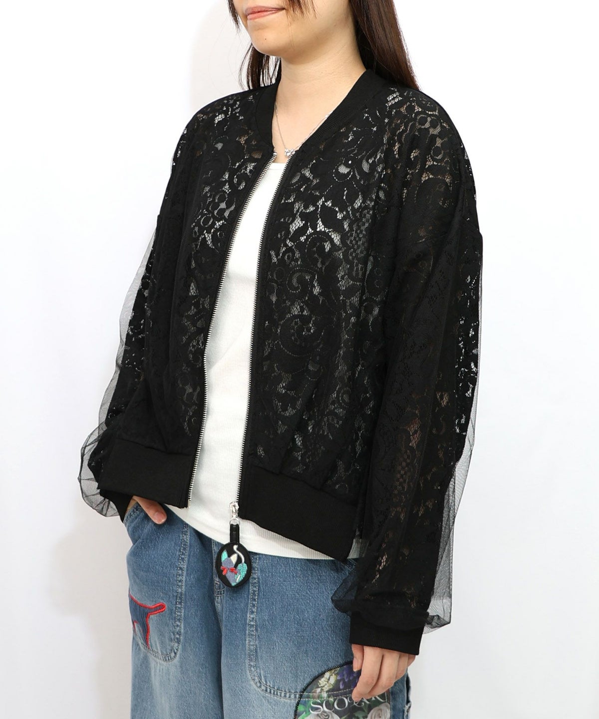 ネコチャームチュール重ねレースブルゾン-9