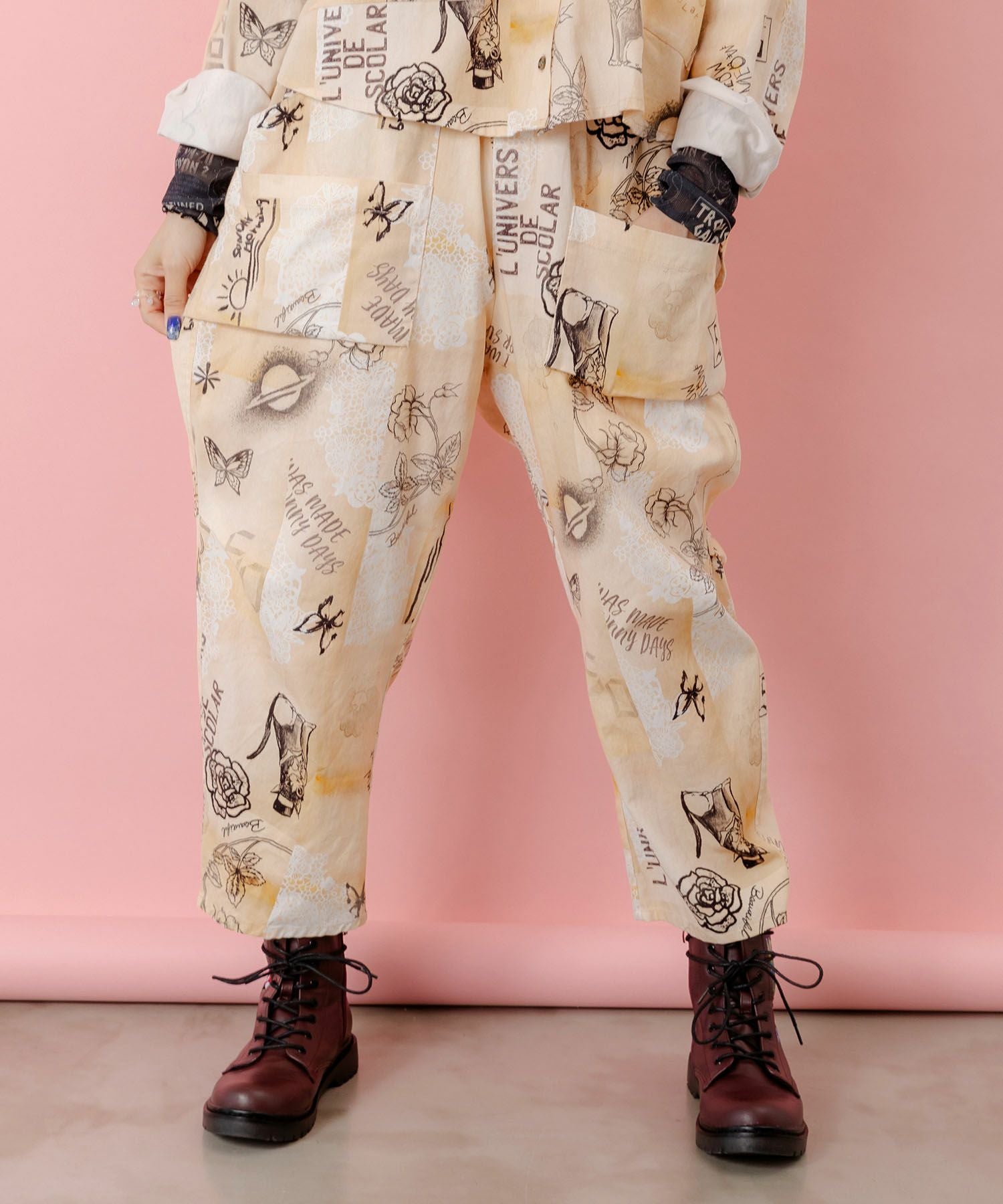 153613：バイオ加工レースプリントパンツの通販-ScoLar