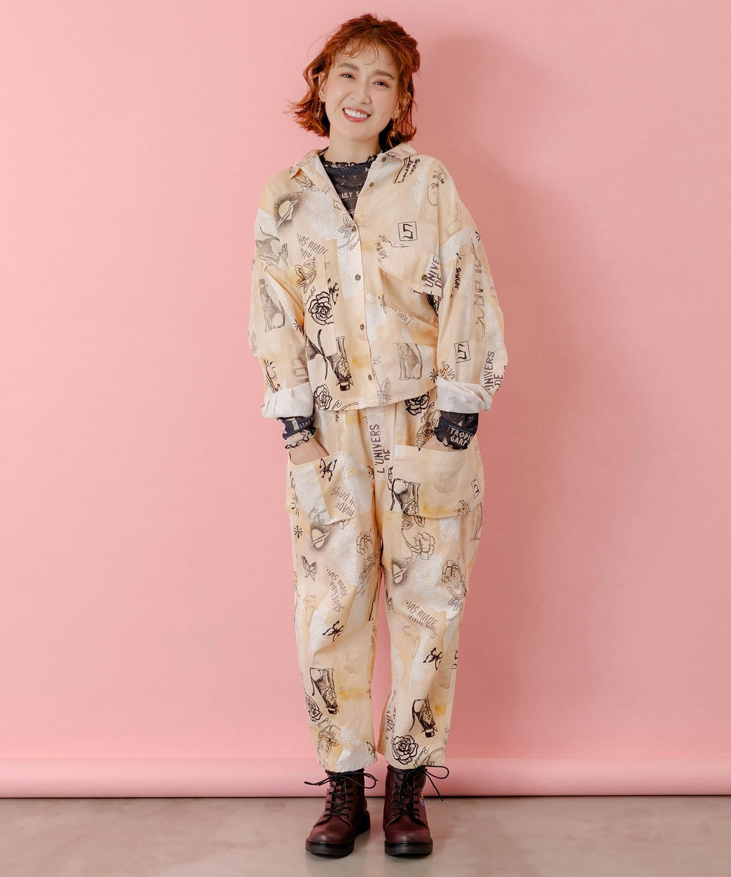 153613：バイオ加工レースプリントパンツの通販-ScoLar