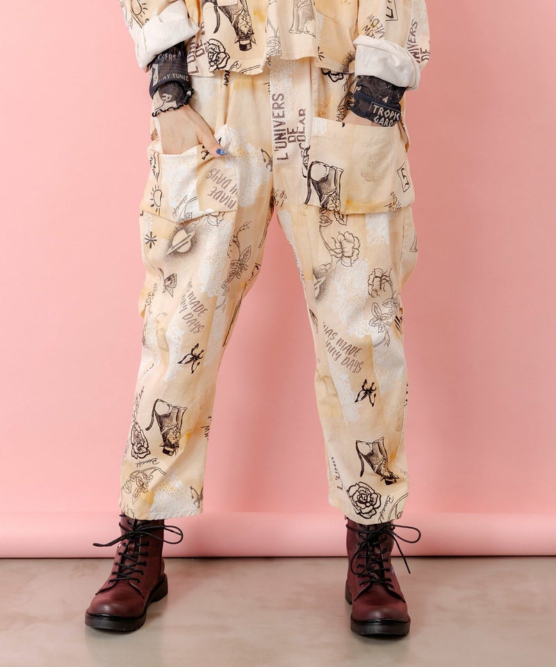 バイオ加工レースプリントパンツ-3