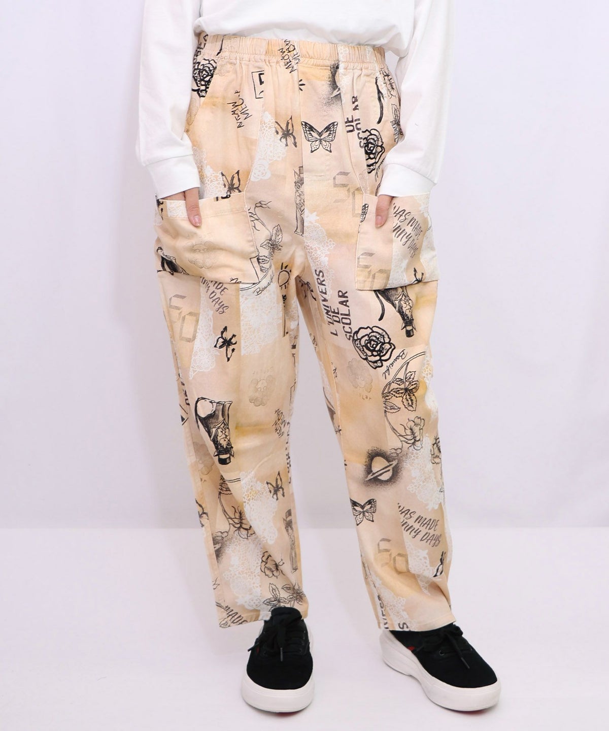 バイオ加工レースプリントパンツ-12