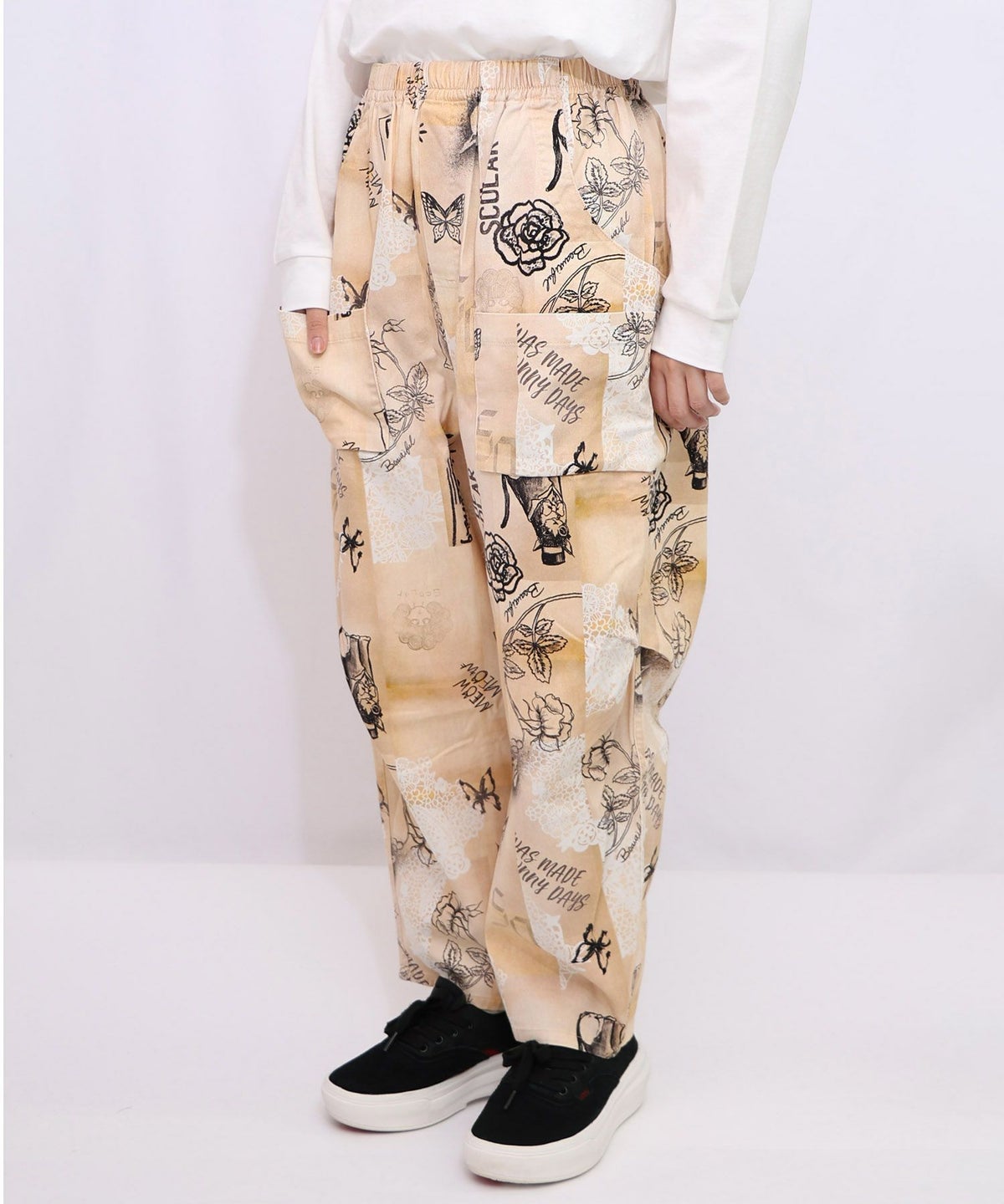 バイオ加工レースプリントパンツ-13