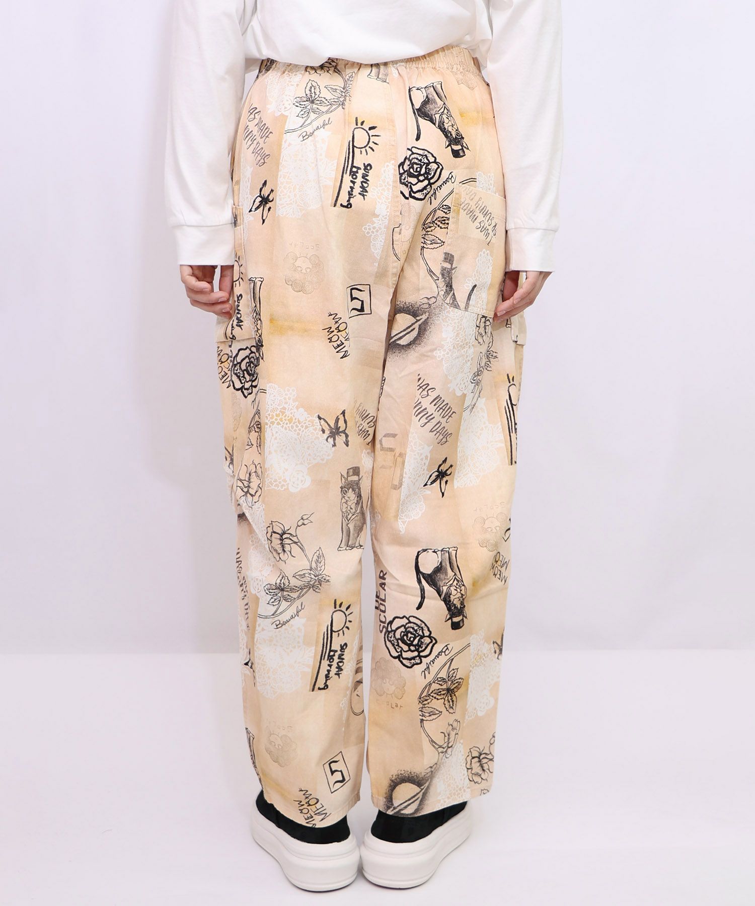 153613：バイオ加工レースプリントパンツの通販-ScoLar