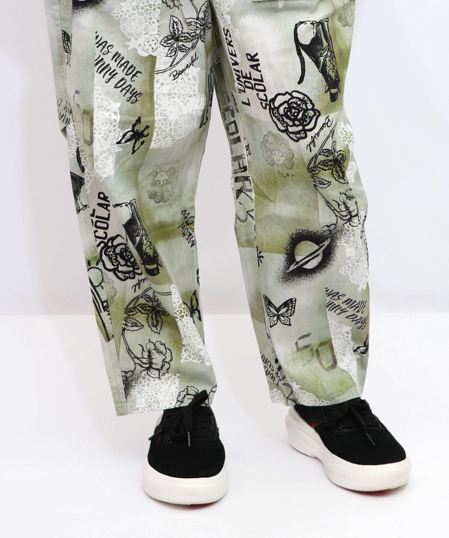 153613：バイオ加工レースプリントパンツの通販-ScoLar