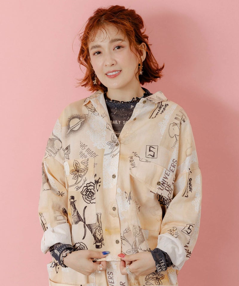 バイオ加工レースプリントシャツ-1