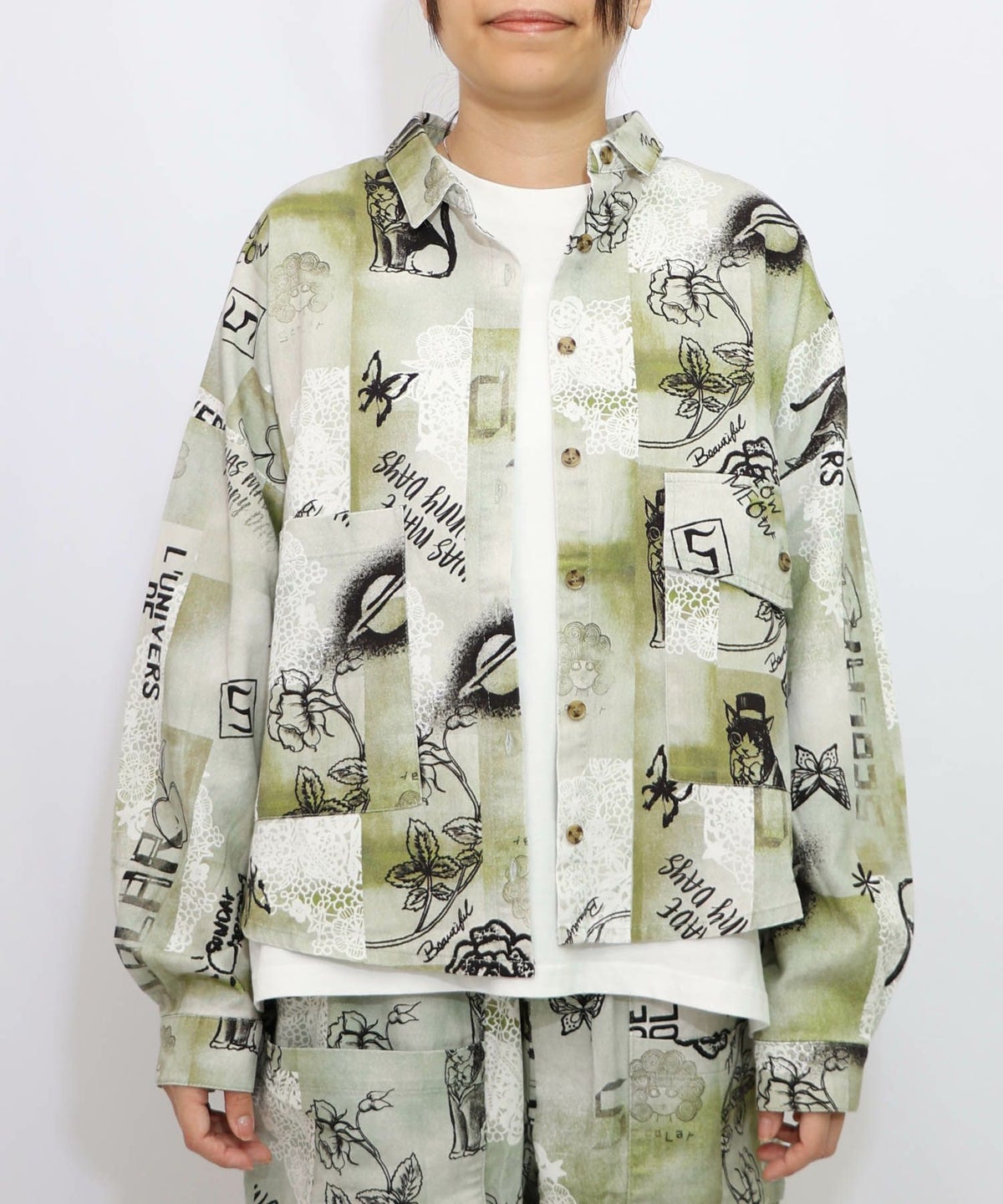 バイオ加工レースプリントシャツ-8