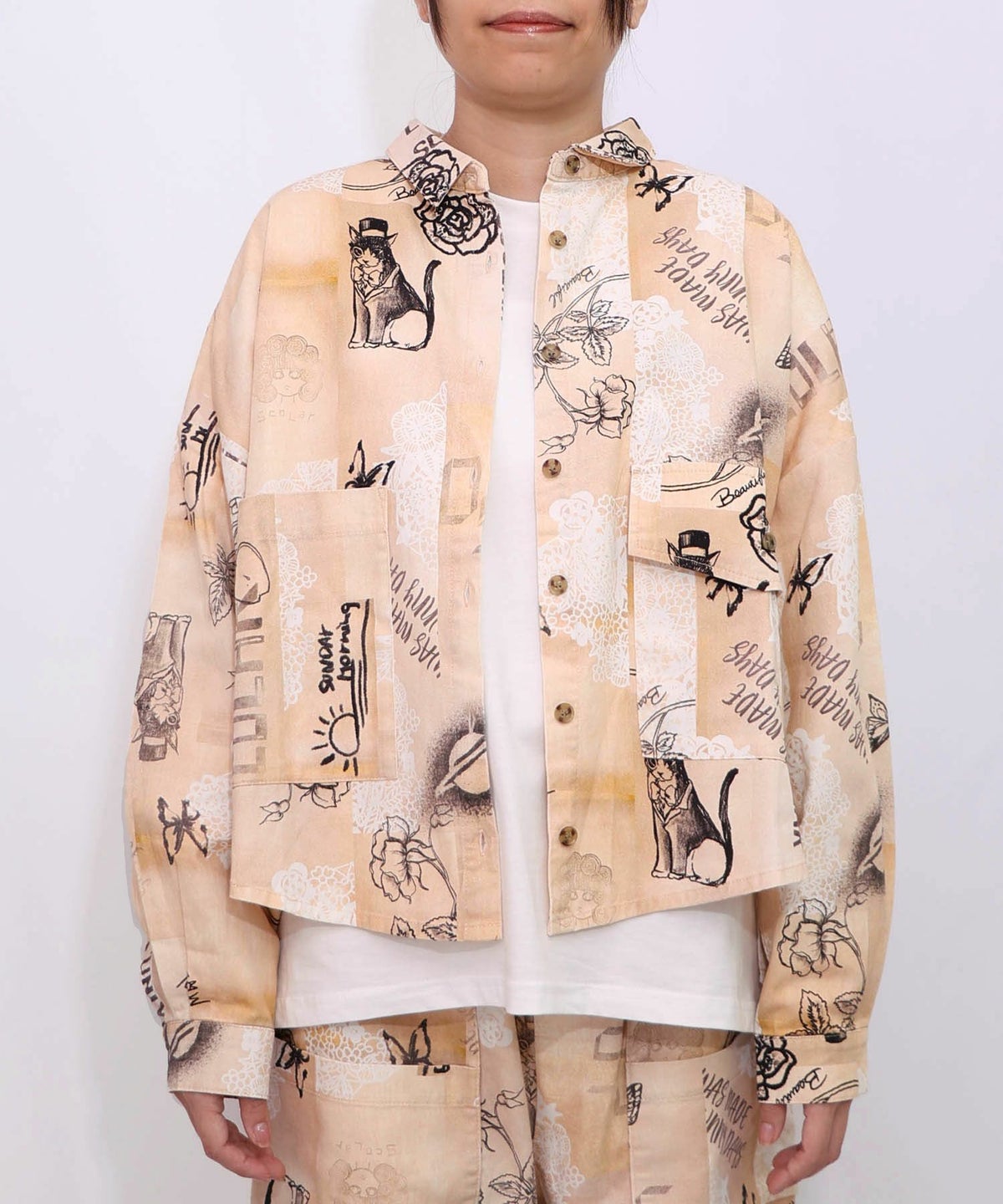 バイオ加工レースプリントシャツ-12